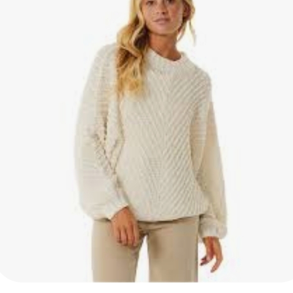 Rip Curl Ivory Cream Chunky Chenille Crew Neck Cozy Oversized Sweater Size Small - Picture 1 of 10